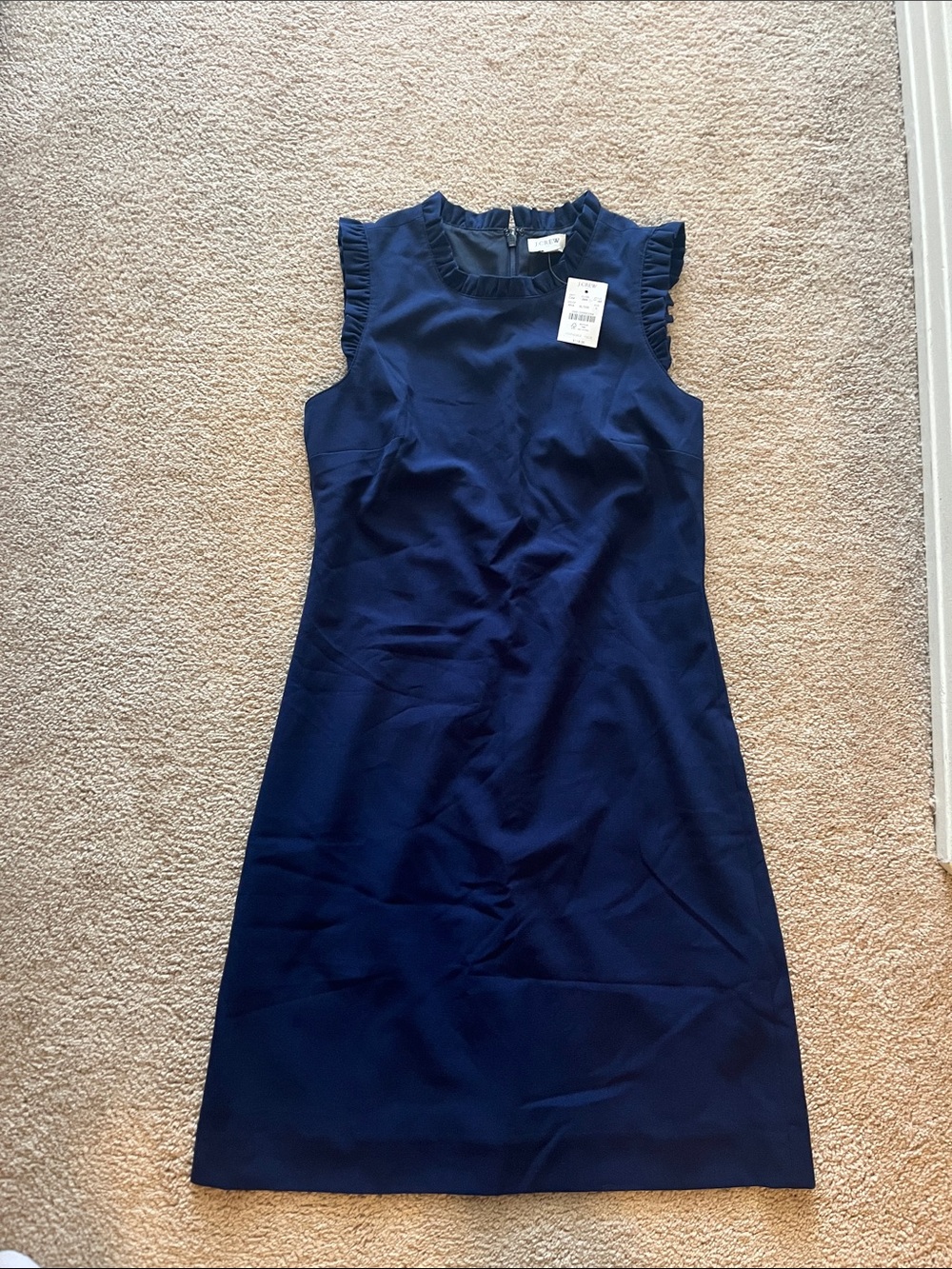 J. Crew Navy Ruffle-Sleeve Midi Dress
